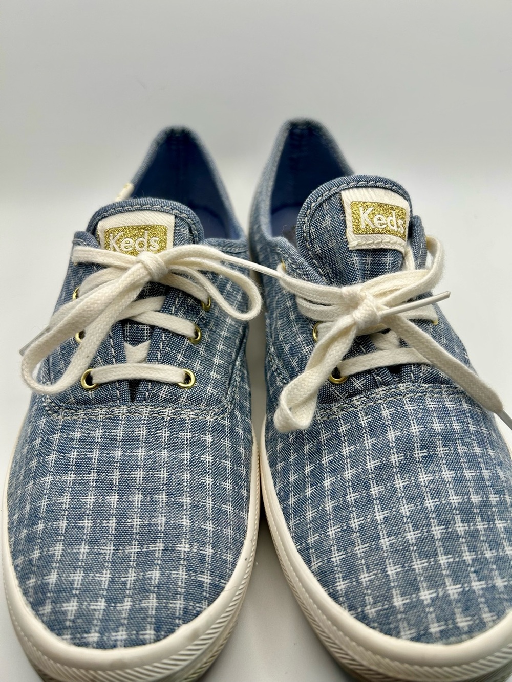 Keds Light Blue Chambray Canvas Sneakers with White Laces